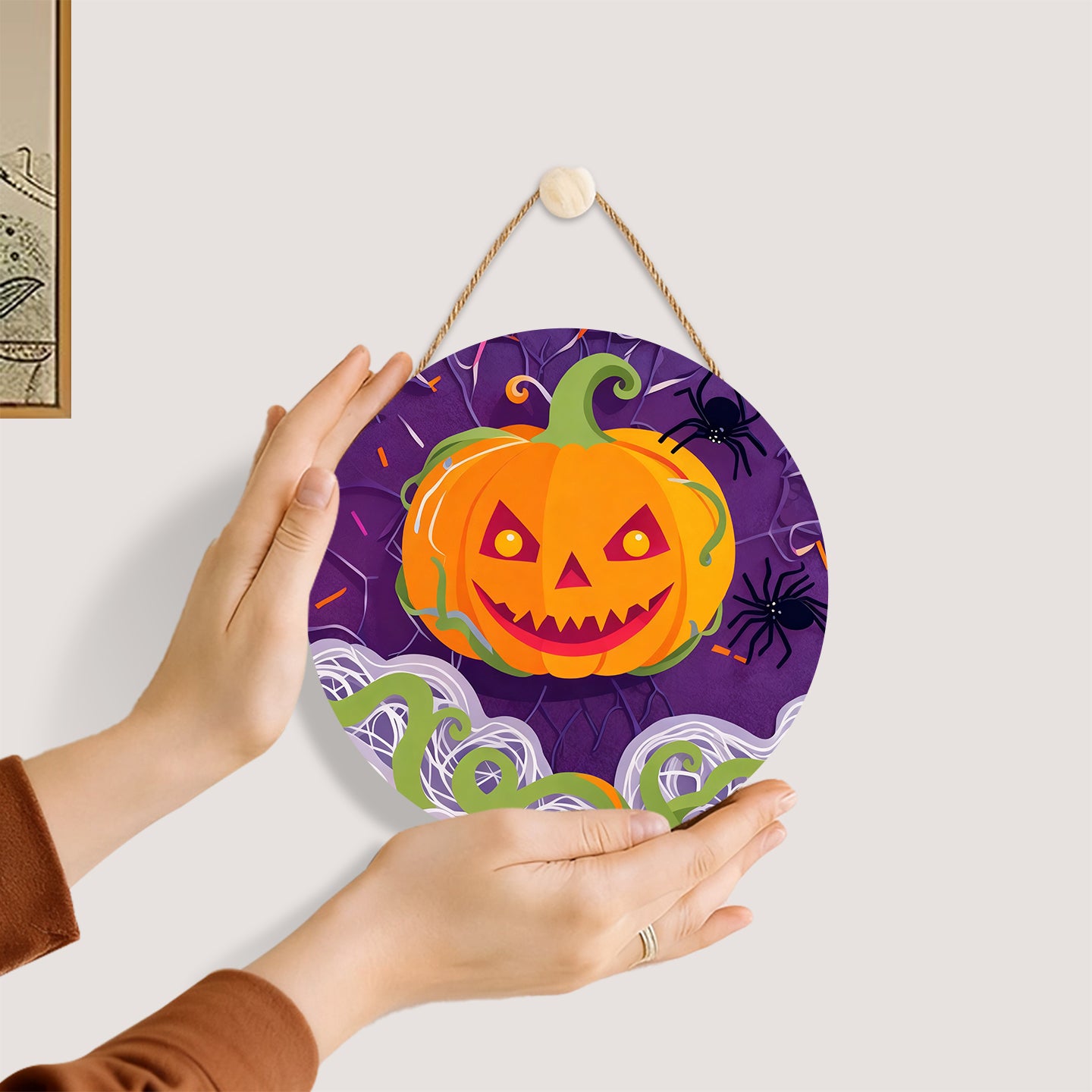 Halloween Jack O'Lantern DIY. Paint by numbers on Wood Slice. 20cm.