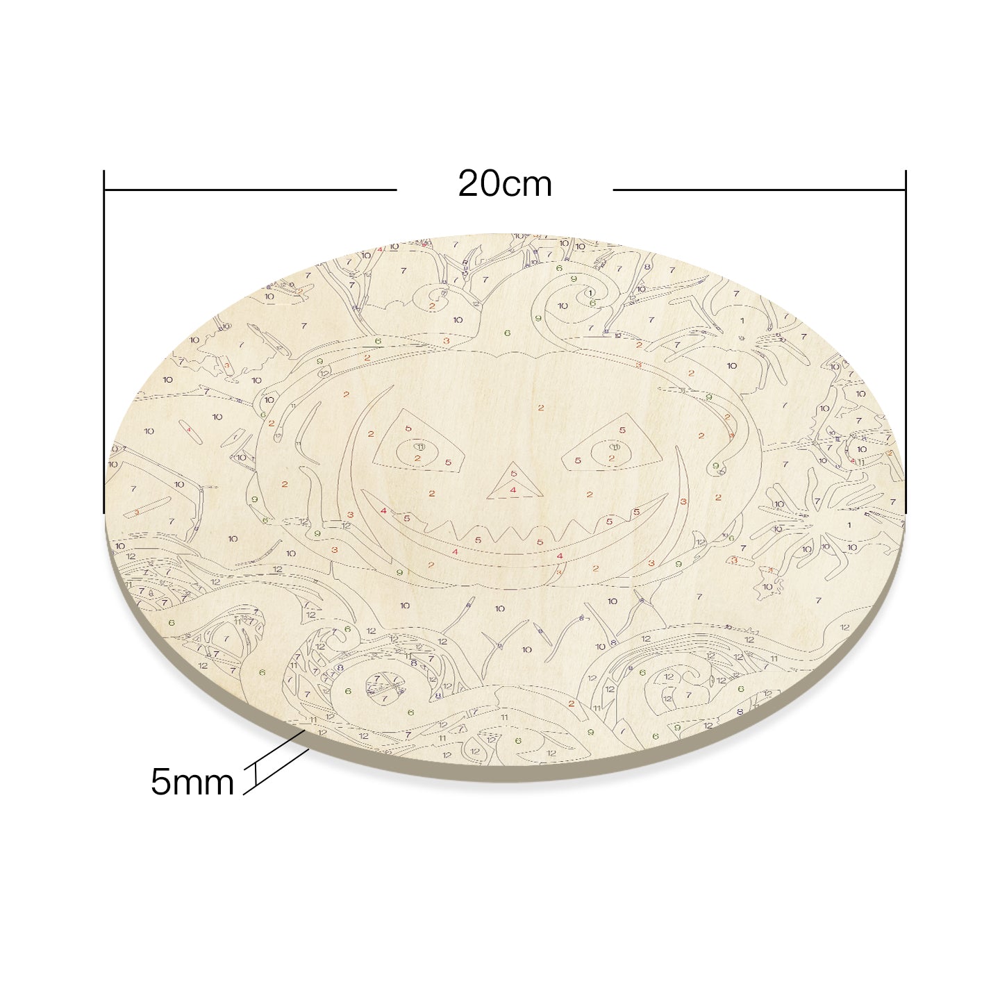 Halloween Jack O'Lantern DIY. Paint by numbers on Wood Slice. 20cm.