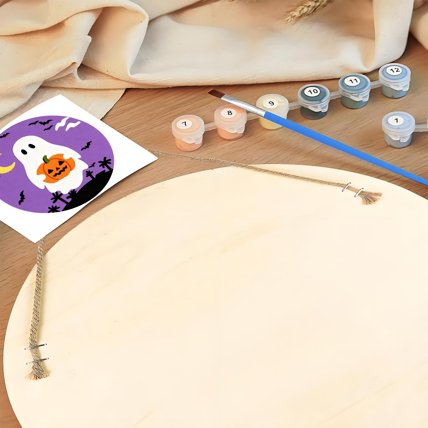 Cute Ghost DIY. Paint by numbers on Wood Slice 20cm.