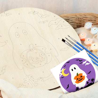 Cute Ghost DIY. Paint by numbers on Wood Slice 20cm.