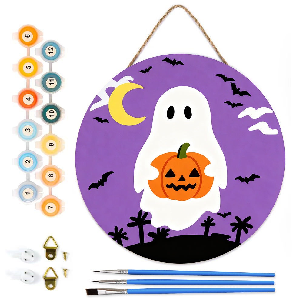 Cute Ghost DIY. Paint by numbers on Wood Slice 20cm.