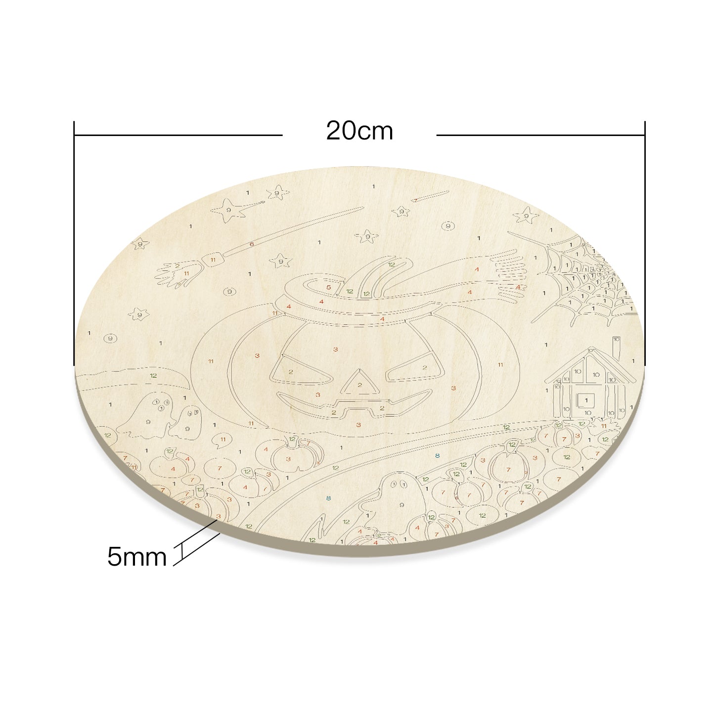 Halloween Jack O'Lantern DIY. Paint by numbers on Wood Slice.20cm.