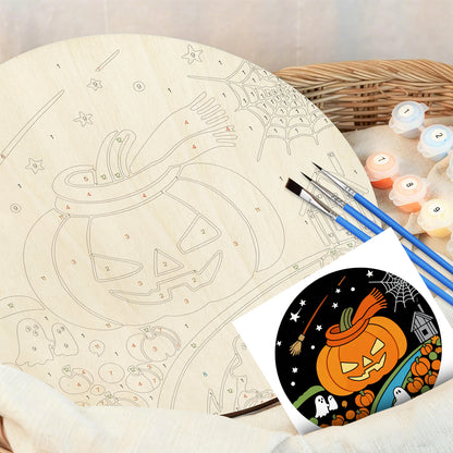 Halloween Jack O'Lantern DIY. Paint by numbers on Wood Slice.20cm.