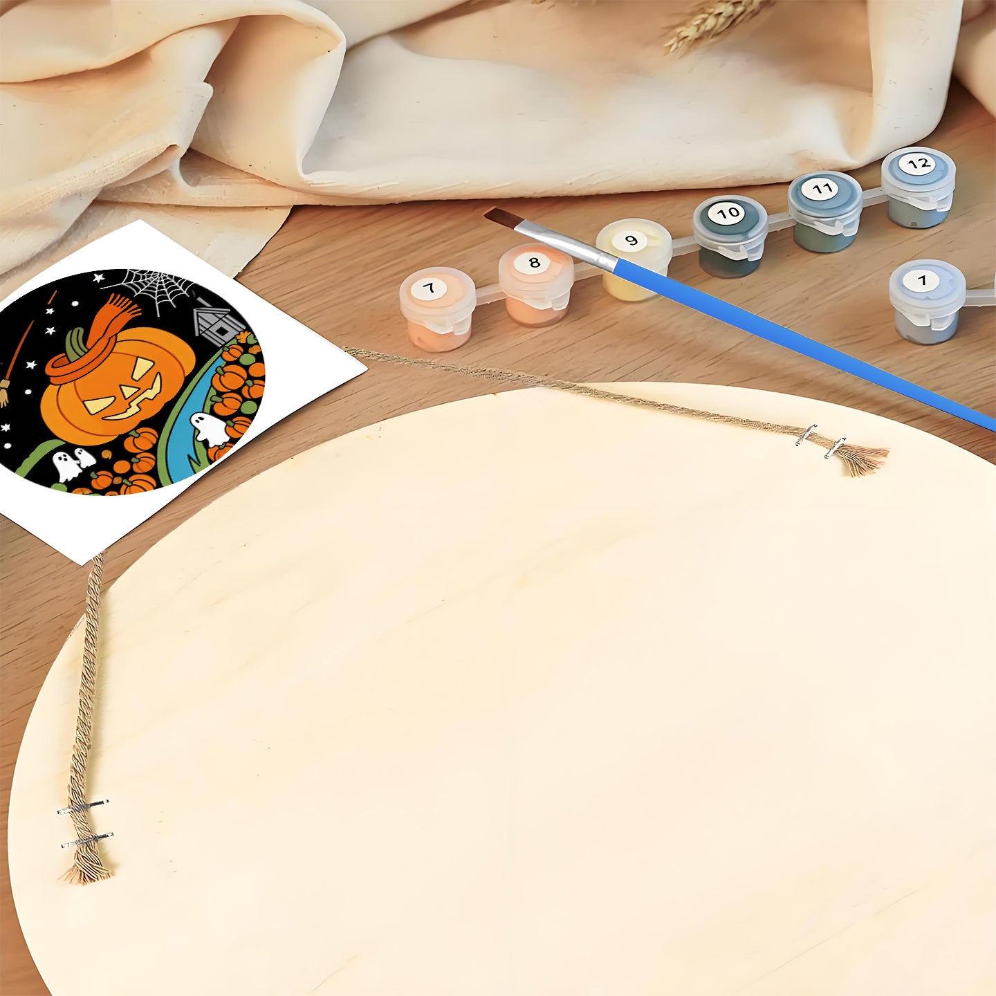 Halloween Jack O'Lantern DIY. Paint by numbers on Wood Slice.20cm.