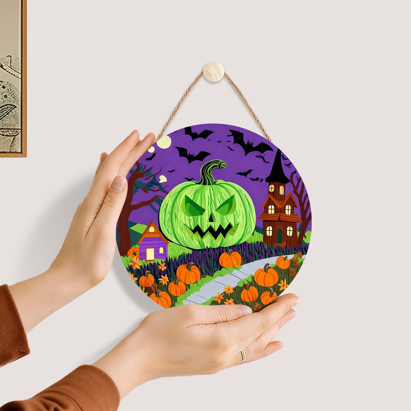 Green Pumpkin Man DIY. Paint by numbers on Wood Slice 20cm.