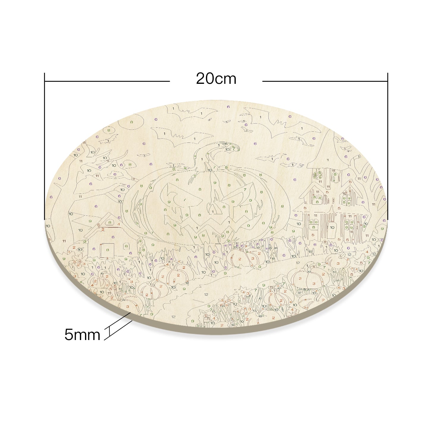 Green Pumpkin Man DIY. Paint by numbers on Wood Slice 20cm.