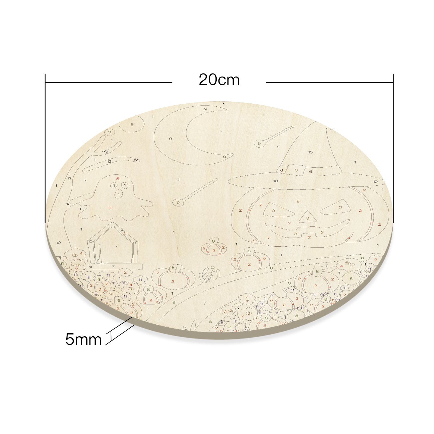 Halloween DIY. Paint by numbers on Wood Slice. 20cm.