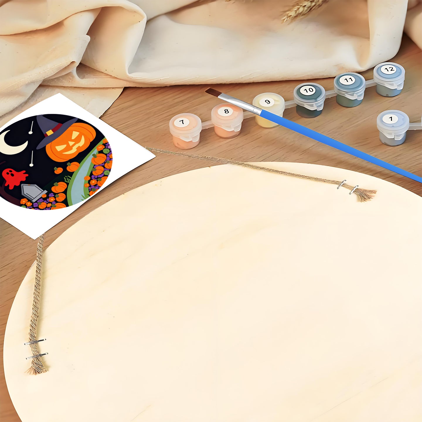 Halloween DIY. Paint by numbers on Wood Slice. 20cm.