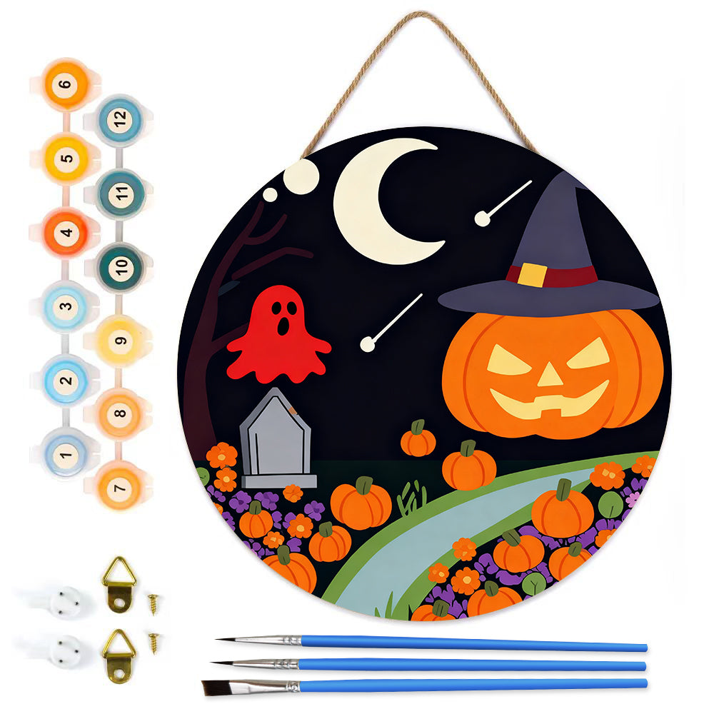 Halloween DIY. Paint by numbers on Wood Slice. 20cm.