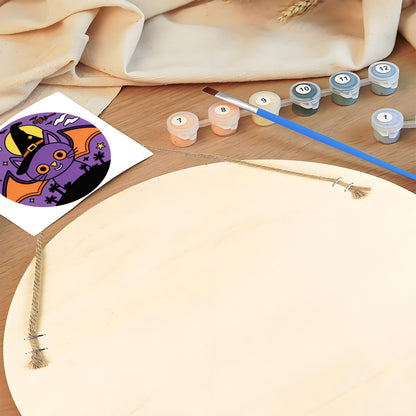 Halloween elves DIY. Paint by numbers on Wood Slice. 20cm.