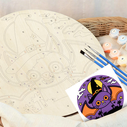 Halloween elves DIY. Paint by numbers on Wood Slice. 20cm.