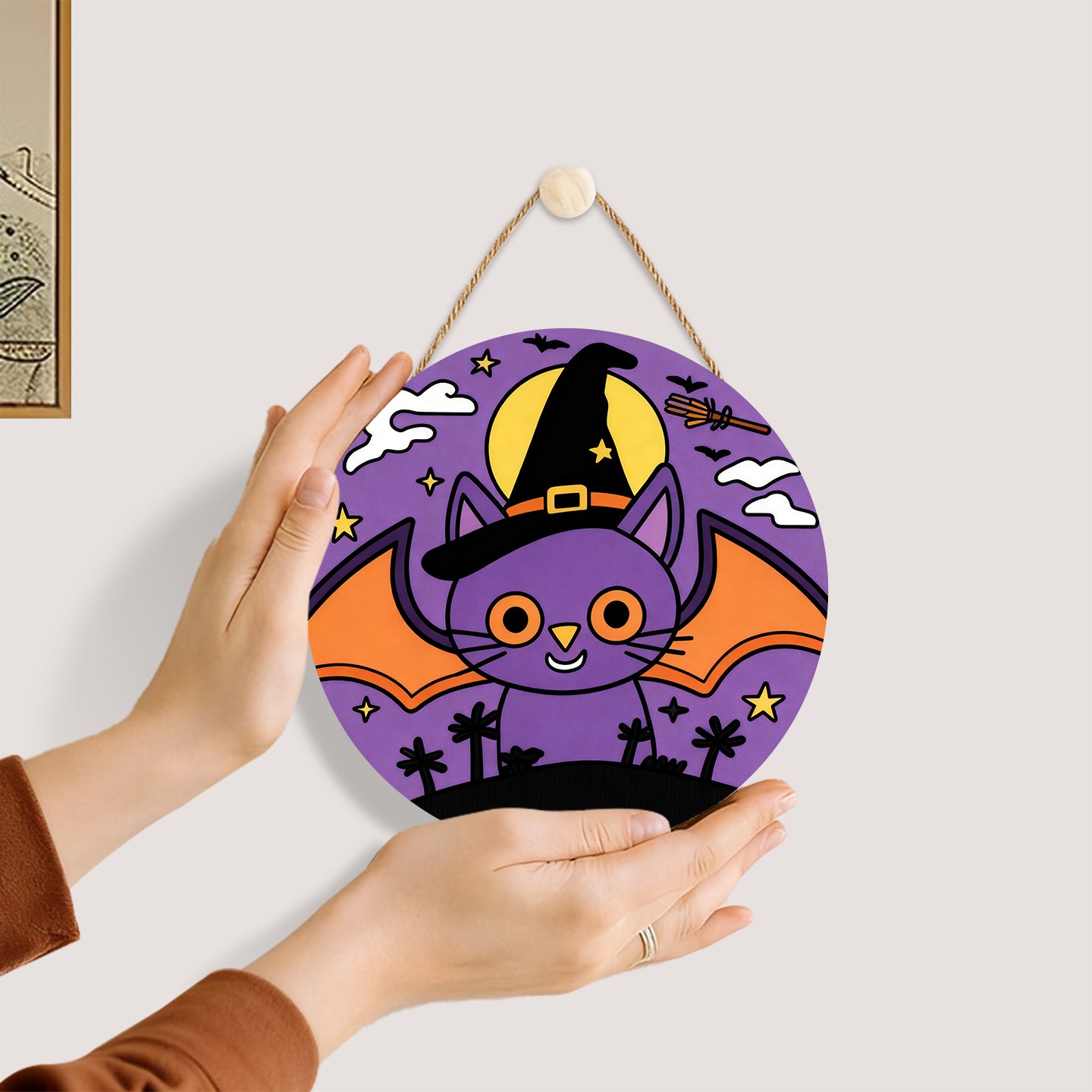 Halloween elves DIY. Paint by numbers on Wood Slice. 20cm.