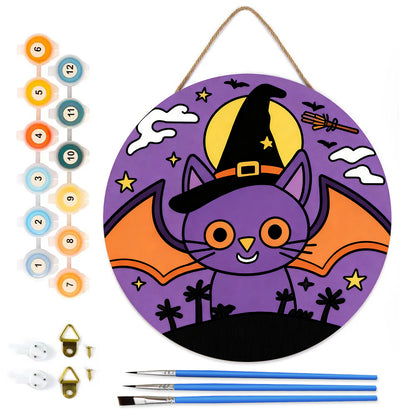 Halloween elves DIY. Paint by numbers on Wood Slice. 20cm.