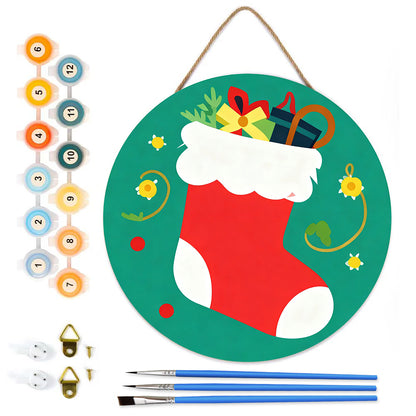 Santa's Boots DIY Paint by Numbers Kit - Round Wooden Board 20cm（副本）