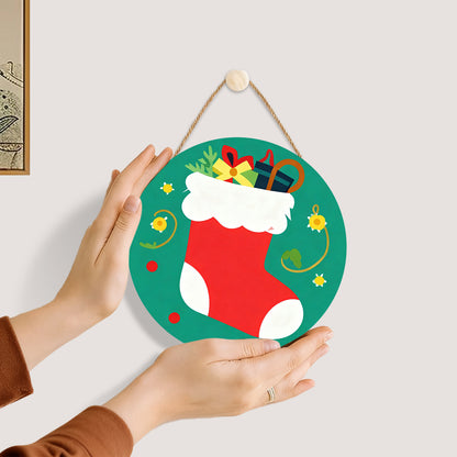 Santa's Boots DIY. Paint by numbers on Wood Slice. 20cm.