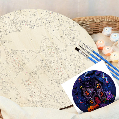 Halloween Castle DIY. Paint by numbers on Wood Slice.20cm.