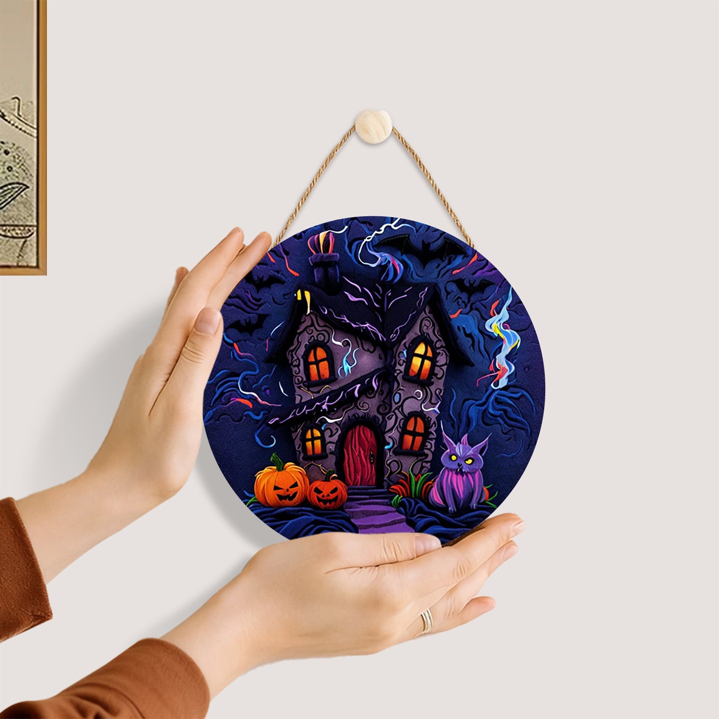 Halloween Castle DIY. Paint by numbers on Wood Slice.20cm.