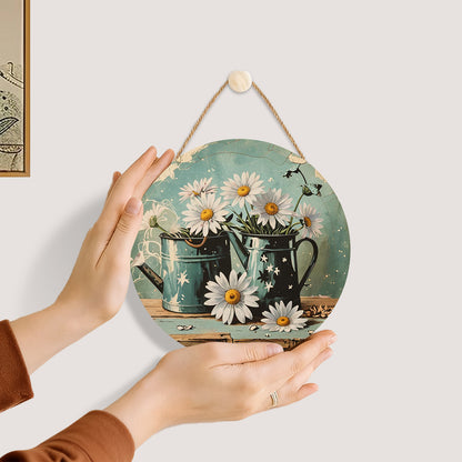 Daisies in a teapotDIY.Paint by numbers on Wood Slice.20cm