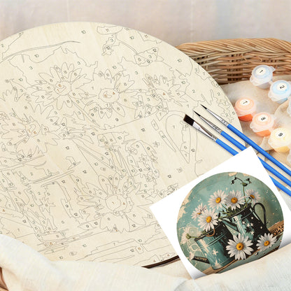 Daisies in a teapotDIY.Paint by numbers on Wood Slice.20cm