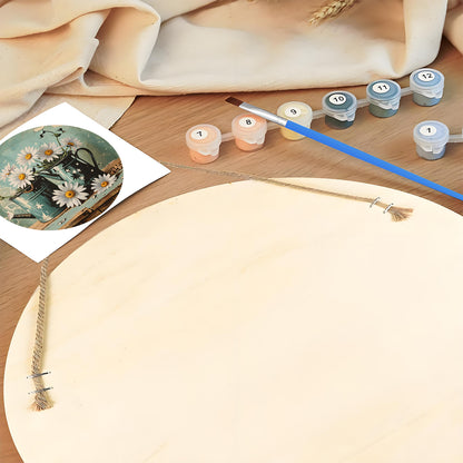 Daisies in a teapotDIY.Paint by numbers on Wood Slice.20cm