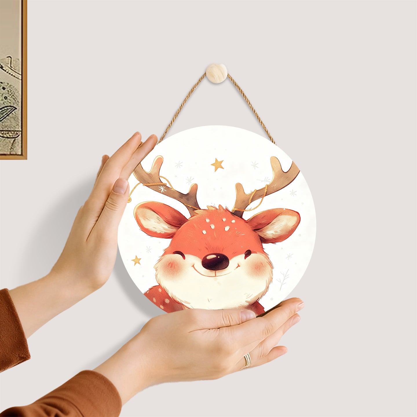 Cute Christmas Reindeer DIY. Paint by numbers on Wood Slice. 20cm.