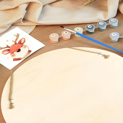 Cute Christmas Reindeer DIY. Paint by numbers on Wood Slice. 20cm.