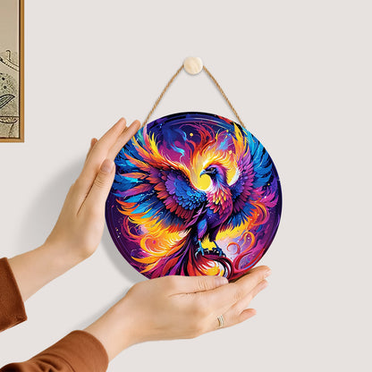 Colorful Phoenix DIY. Paint by numbers on Wood Slice. 20cm