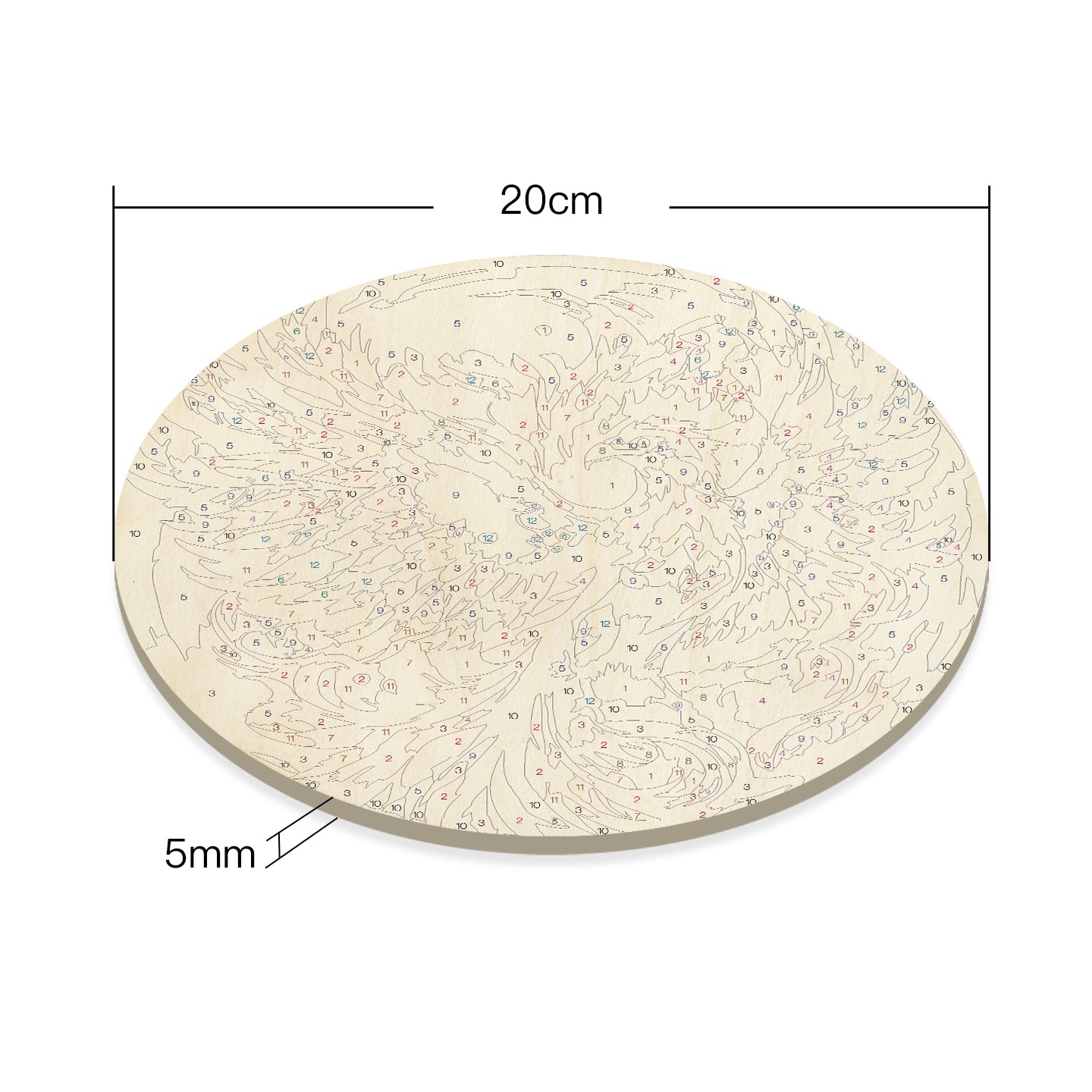 Colorful Phoenix DIY. Paint by numbers on Wood Slice. 20cm