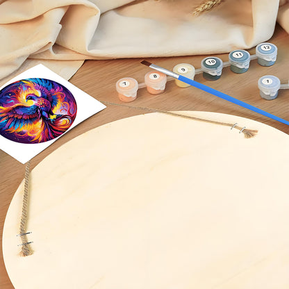 Colorful Phoenix DIY. Paint by numbers on Wood Slice. 20cm