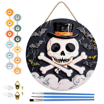 Halloween skulls DIY. Paint by numbers on Wood Slice. 20cm.