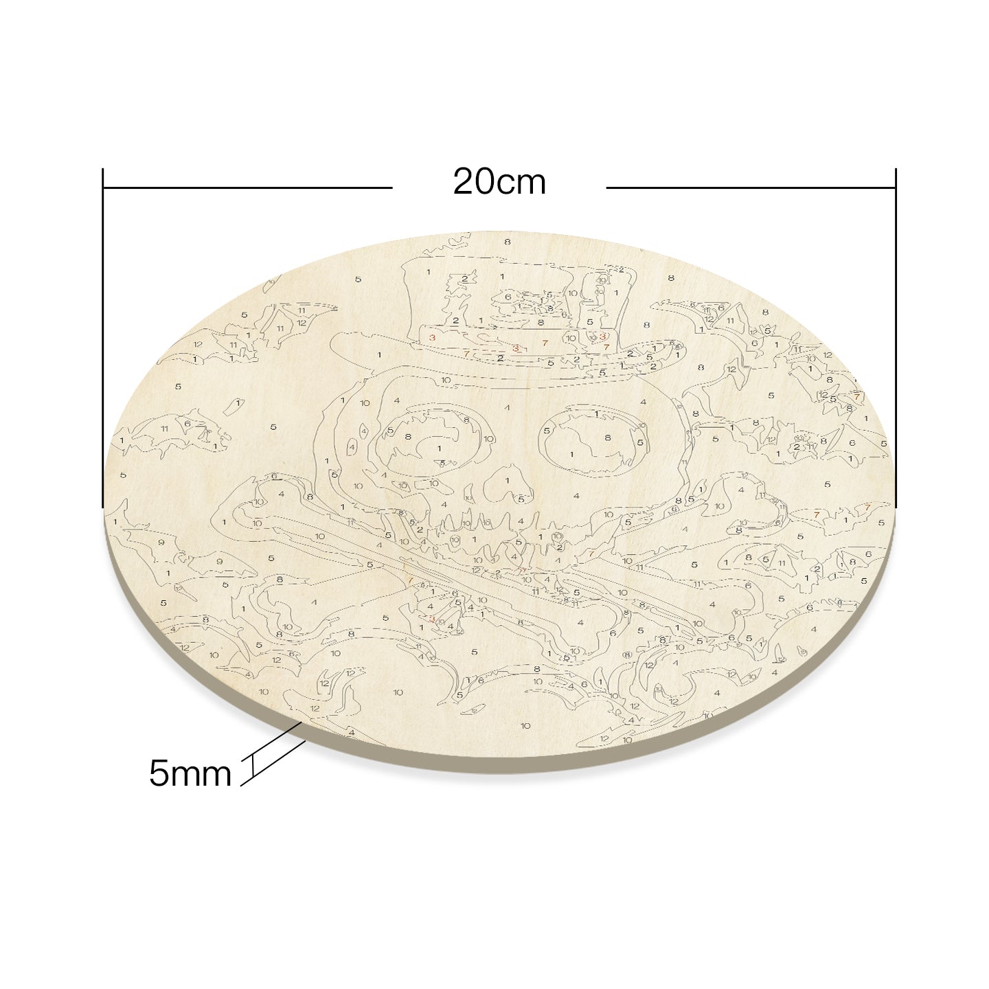 Halloween skulls DIY. Paint by numbers on Wood Slice. 20cm.