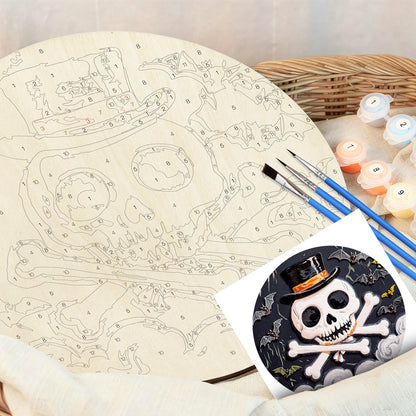 Halloween skulls DIY. Paint by numbers on Wood Slice. 20cm.