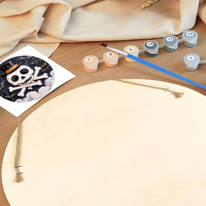 Halloween skulls DIY. Paint by numbers on Wood Slice. 20cm.