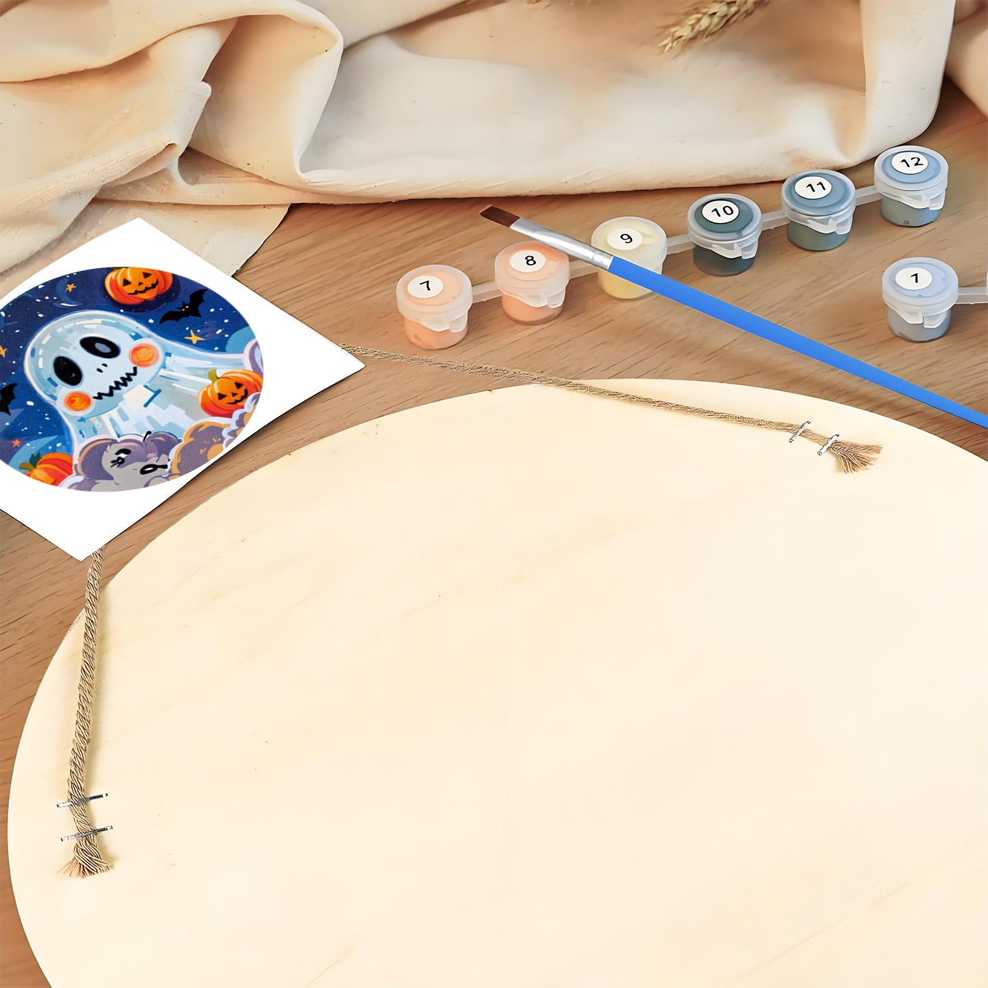 Cute Ghost HalloweenDIY. Paint by numbers on Wood Slice 20cm
