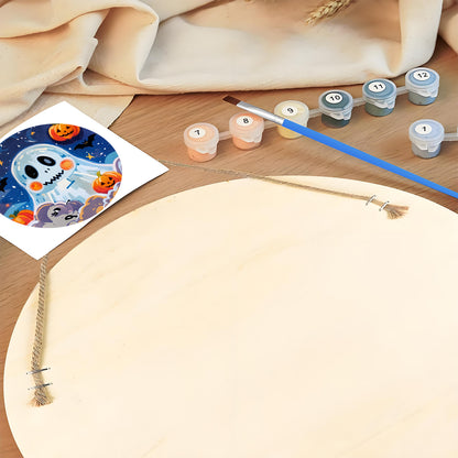 Cute Ghost HalloweenDIY. Paint by numbers on Wood Slice 20cm