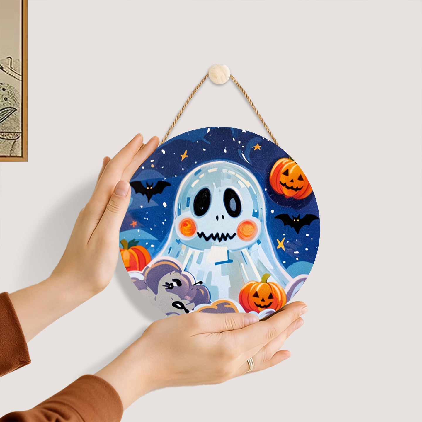 Cute Ghost HalloweenDIY. Paint by numbers on Wood Slice 20cm
