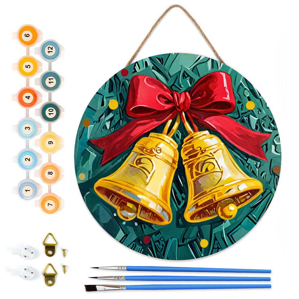 Christmas Bells DIY.Paint by numbers on Wood Slice.20cm.