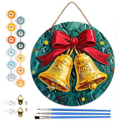 Christmas Bells DIY.Paint by numbers on Wood Slice.20cm.