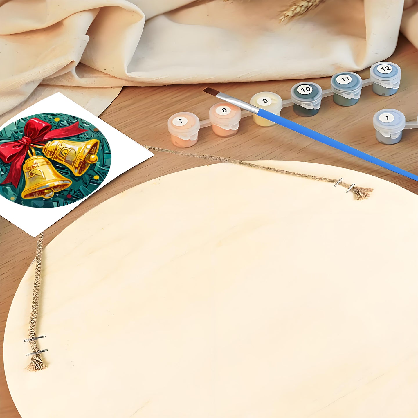 Christmas Bells DIY.Paint by numbers on Wood Slice.20cm.