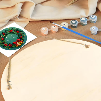 Christmas Wreath DIY. Paint by numbers on Wood Slice 20cm.