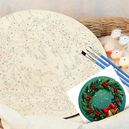 Christmas Wreath DIY. Paint by numbers on Wood Slice 20cm.