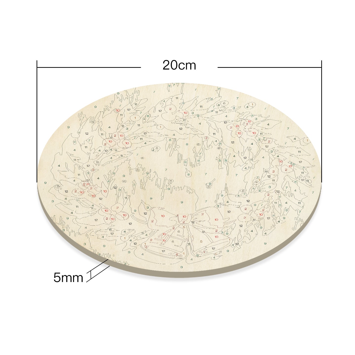 Christmas Wreath DIY. Paint by numbers on Wood Slice 20cm.