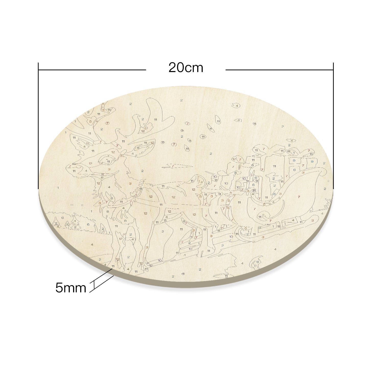 Reindeer sleigh, Christmas gift DIY. Paint by numbers on Wood Slice. 20cm.