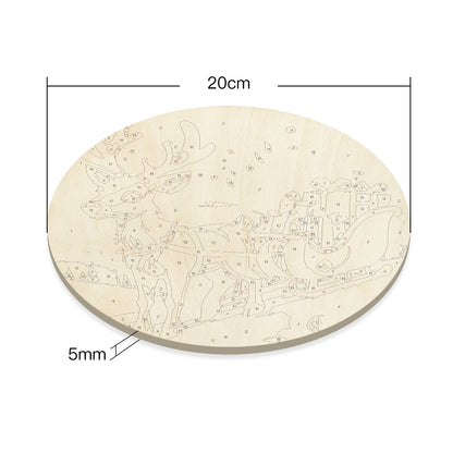 Reindeer sleigh, Christmas gift DIY. Paint by numbers on Wood Slice. 20cm.