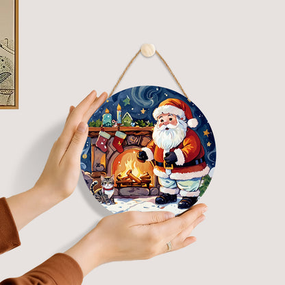 Santa in Snow DIY Paint by numbers on Wood Slice. 20cm.