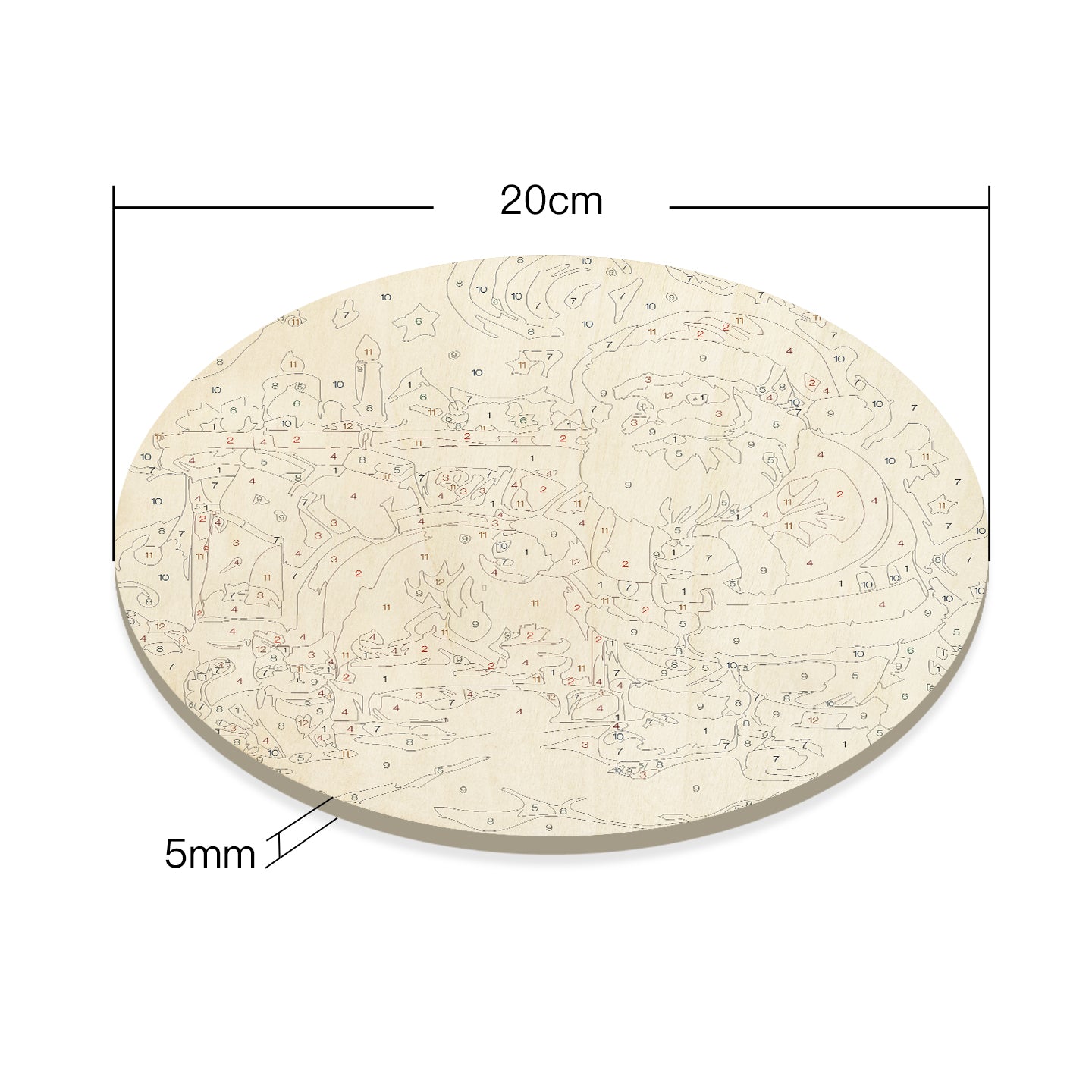 Santa in Snow DIY Paint by numbers on Wood Slice. 20cm.