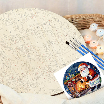 Santa in Snow DIY Paint by numbers on Wood Slice. 20cm.