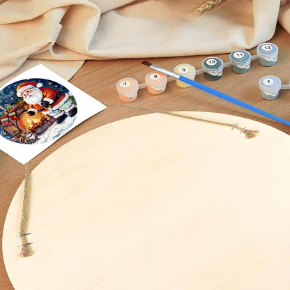 Santa in Snow DIY Paint by numbers on Wood Slice. 20cm.