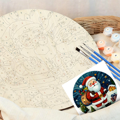 Santa with Gifts DIY. Paint by numbers on Wood Slice. 20cm.