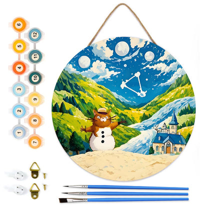 Anime Landscape DIY.  Paint by numbers on Wood Slice. 20cm